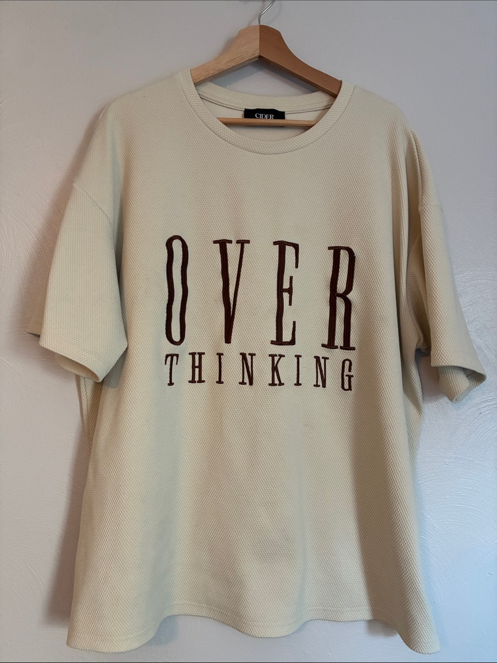Anxiety shirt‎ - over thinking Cream Textured Sweatshirt with Ribbed Neck
